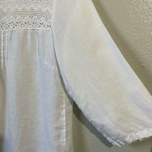 Lina Tomei Linen Pleated Lace Blouse Medium Pullover Accent Boho Cottagecore Top - Picture 3 of 15